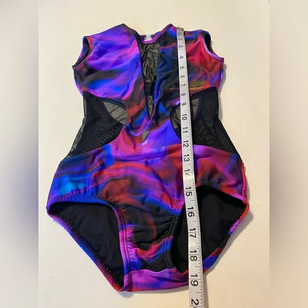 LA Dance Olivia Contemporary Solo Costume Purple Blue Mesh Cutout Leotard LC